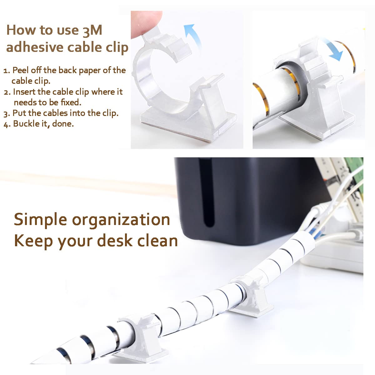 Fanoshon Large Cable Management Sleeve Organizer Coiled Wire Bundler Pet Proof PE White 1.1 Inch 5 ft 2 PCS