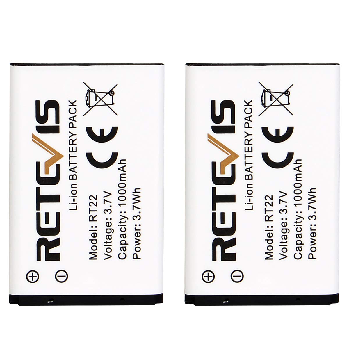 Retevis Rt22 Rt22S Rt15 Rt19 Battery Walkie Talkie Original Li Ion Battery 3.7V 1000Mah Compatible Rt22 Rt22S Rt15 Rt19 Wln Kd C1 Two Way Radio(2 Pack)