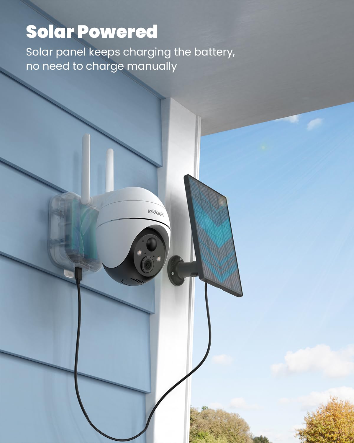 Iegeek Security Cameras Wireless Outdoor, 2K Wifi Home Security System 360� Ptz Camera 2 Pack, Solar/Battery Powered Cam With Spotlight/Siren/Ai/Motion Sensor/3Mp Color Night Vision, Works With Alexa