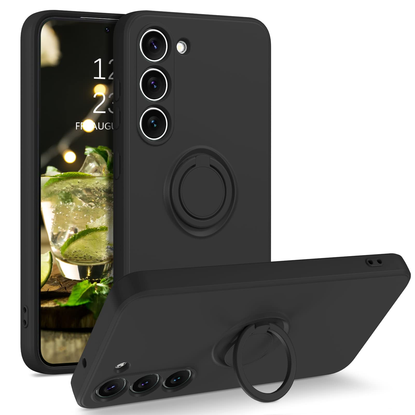 Telaso For Samsung Galaxy S23 Case, Slim Silicone | 360 Ring Holder Kickstand | Support Car Mount | Soft Gel Rubber Hybrid Bumpe