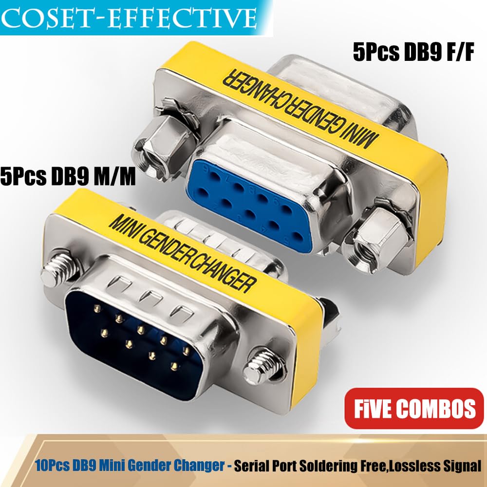 Warmstor 10 Pack 9Pin Rs232 Serial Cable Db9 Male To Male/Female To Female Mini Gender Changer Adapter Coupler Connector