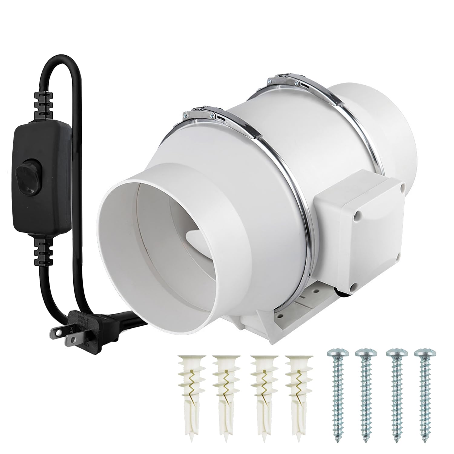 Camnwamn 6 Inch Duct Fan, 75W High Efficiency Inline Exhaust Fan, 390 Cfm Duct Intake Fan, Flow Ventilation System Exhaust Air F