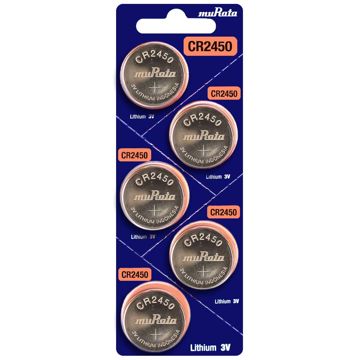 Murata CR2450 Battery DL2450 ECR2450 3V Lithium Coin Cell (5 Batteries)