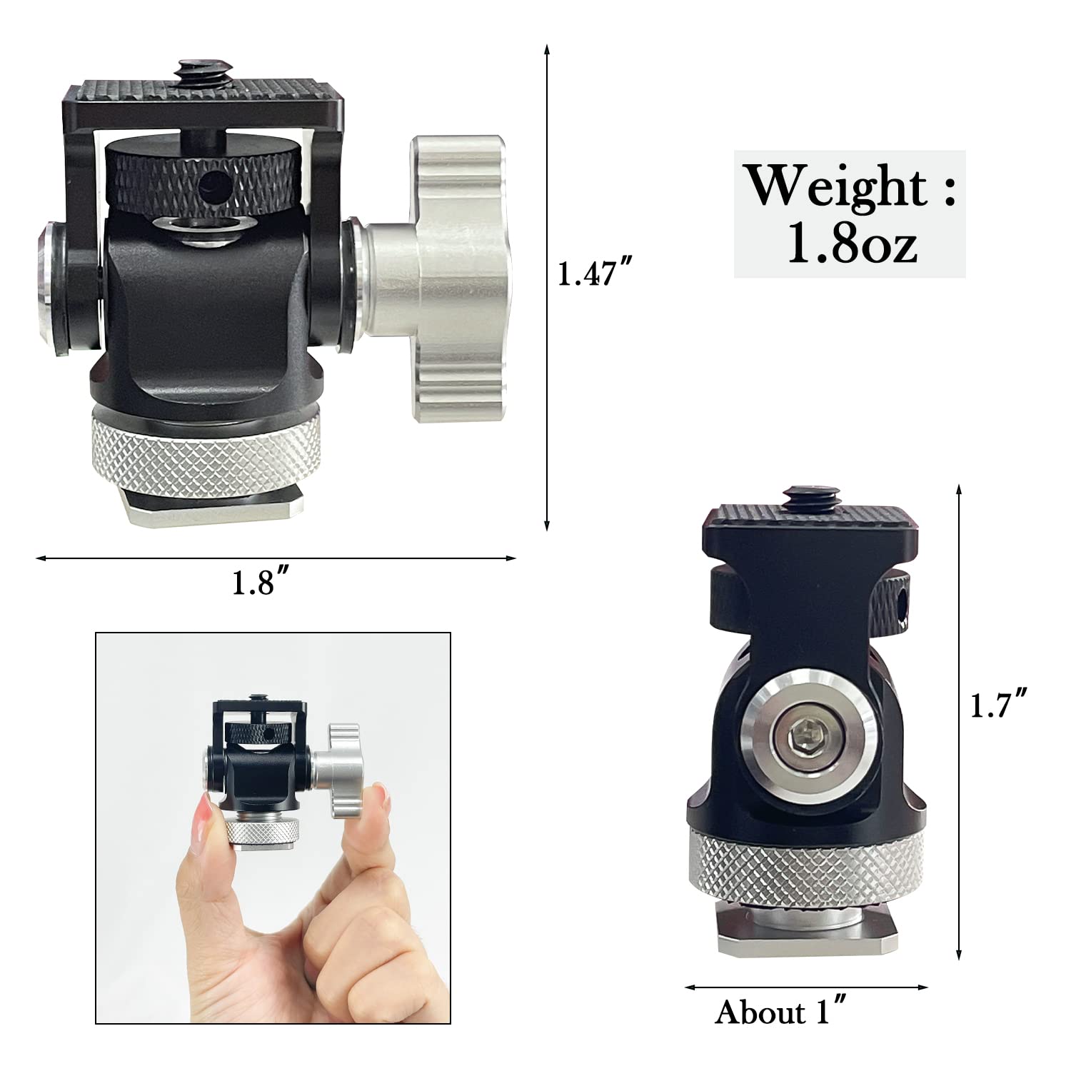Sutekus Field Monitor Mount Holder With Cold Shoe Swivel And Tilt Adjustable 1/4 Screw Thread Adapter For 5 And 7 Monitor