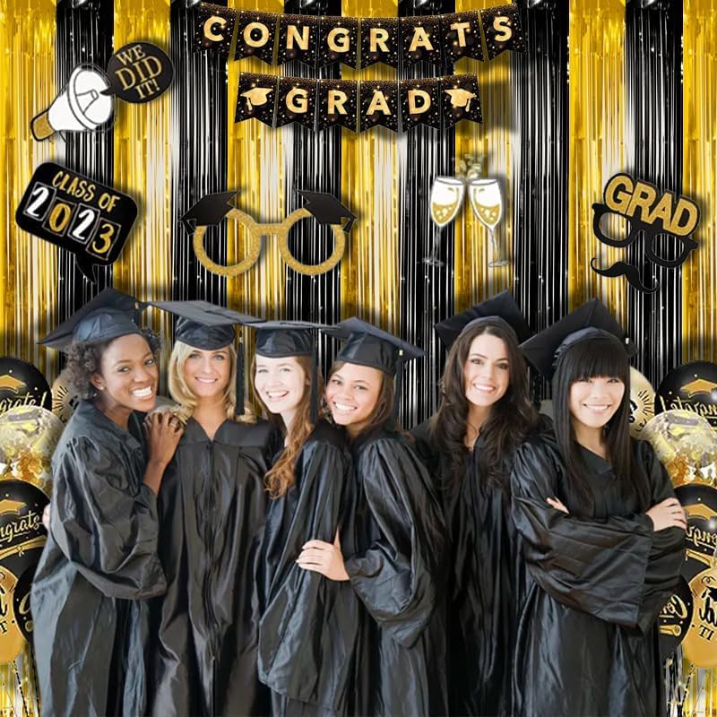 Braveshine 3.2 X 8.2 Ft Black Gold Foil Fringe Curtains   2 Pack Metallic Photo Booth Streamers Backdrop For Birthdays New Years