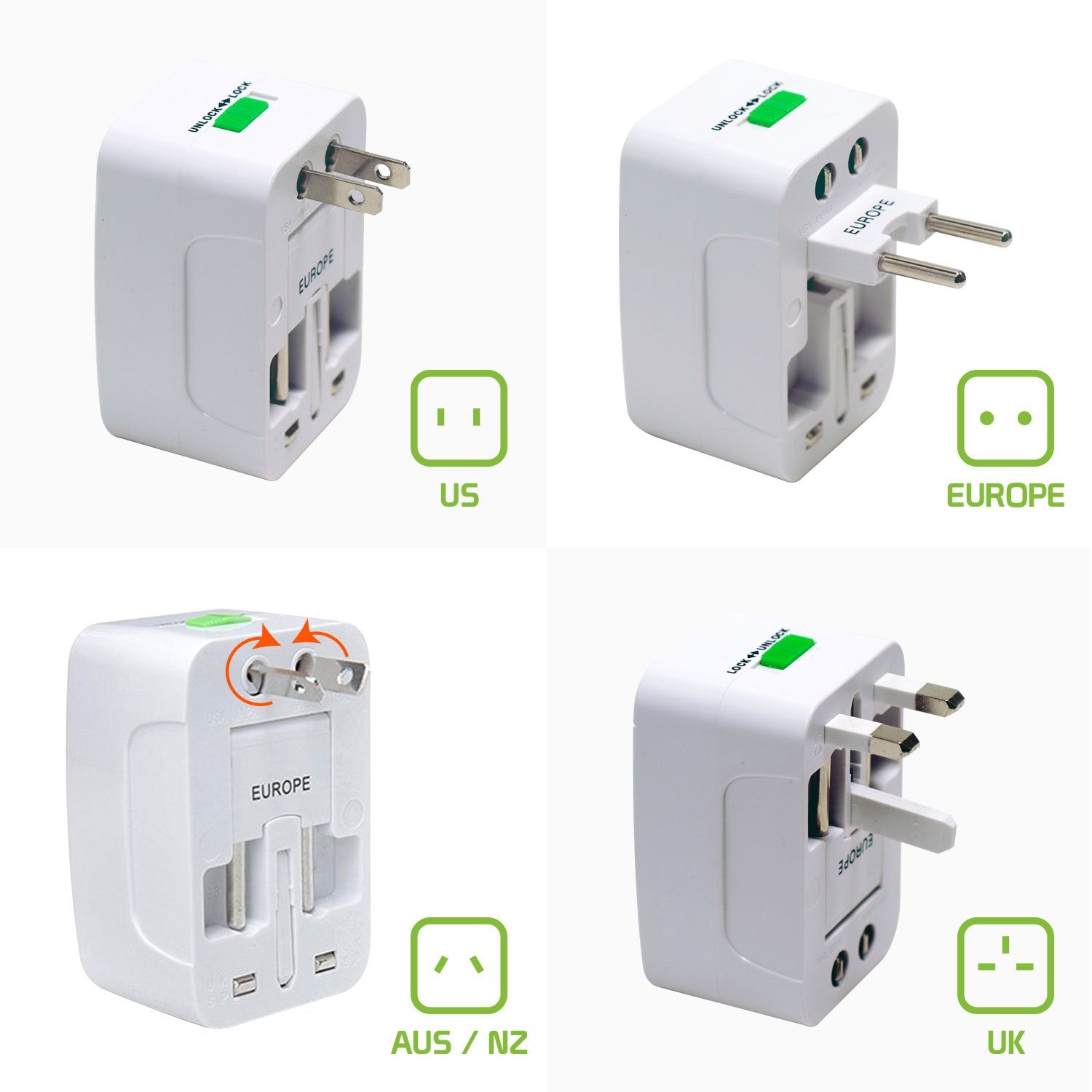 Travel Adapter, Universal All-In-One Worldwide International Travel Plug Converter-Usa Eu Aus/Nz Uk Europe Asia And Works On All