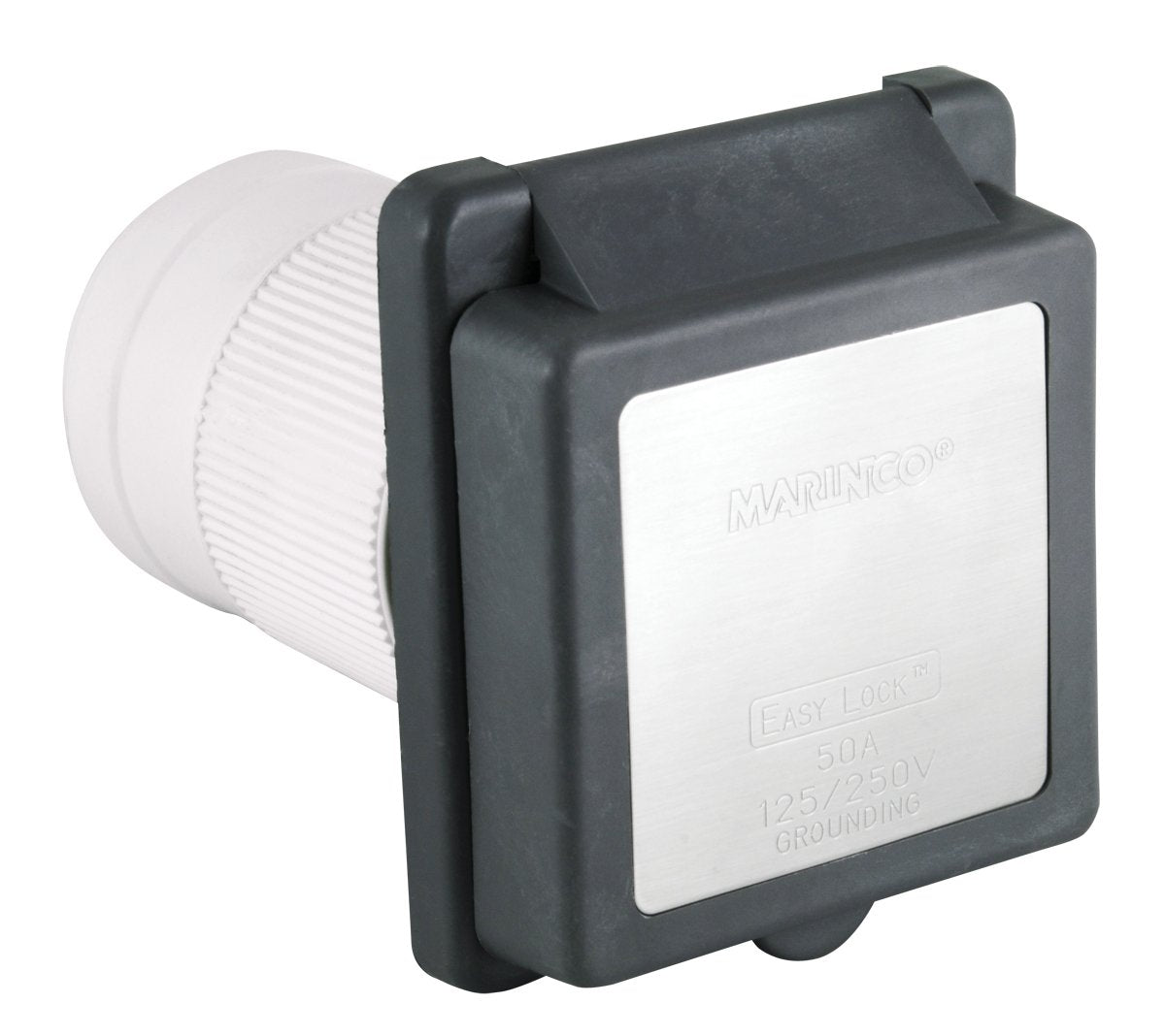 Marinco 6353El B.Gray Marine 4 Wire Standard Poly Locking Power Inlet With Rear Safety Enclosure (50 Amp, 125/250 Volt, Male, Gr