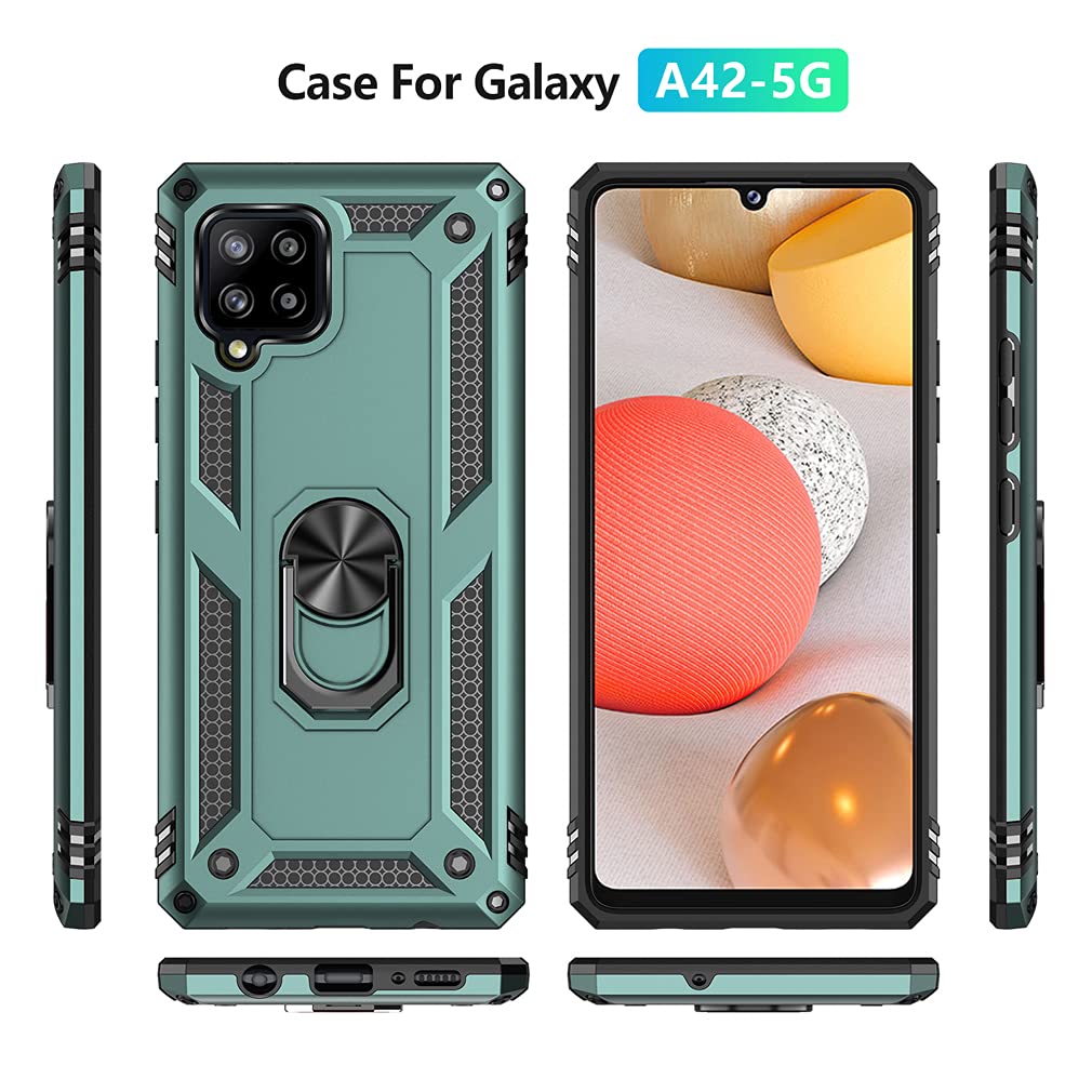 Yzok For Galaxy A42 5G Case, A42 5G Case,With Hd Screen Protector,[Military Grade] Ring Car Mount Kickstand Hybrid Hard Pc Soft