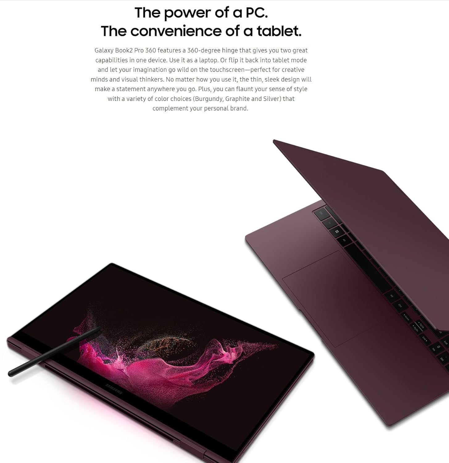 Samsung Galaxy Book2 Pro 360 2-In-1 Business Laptop, Silver