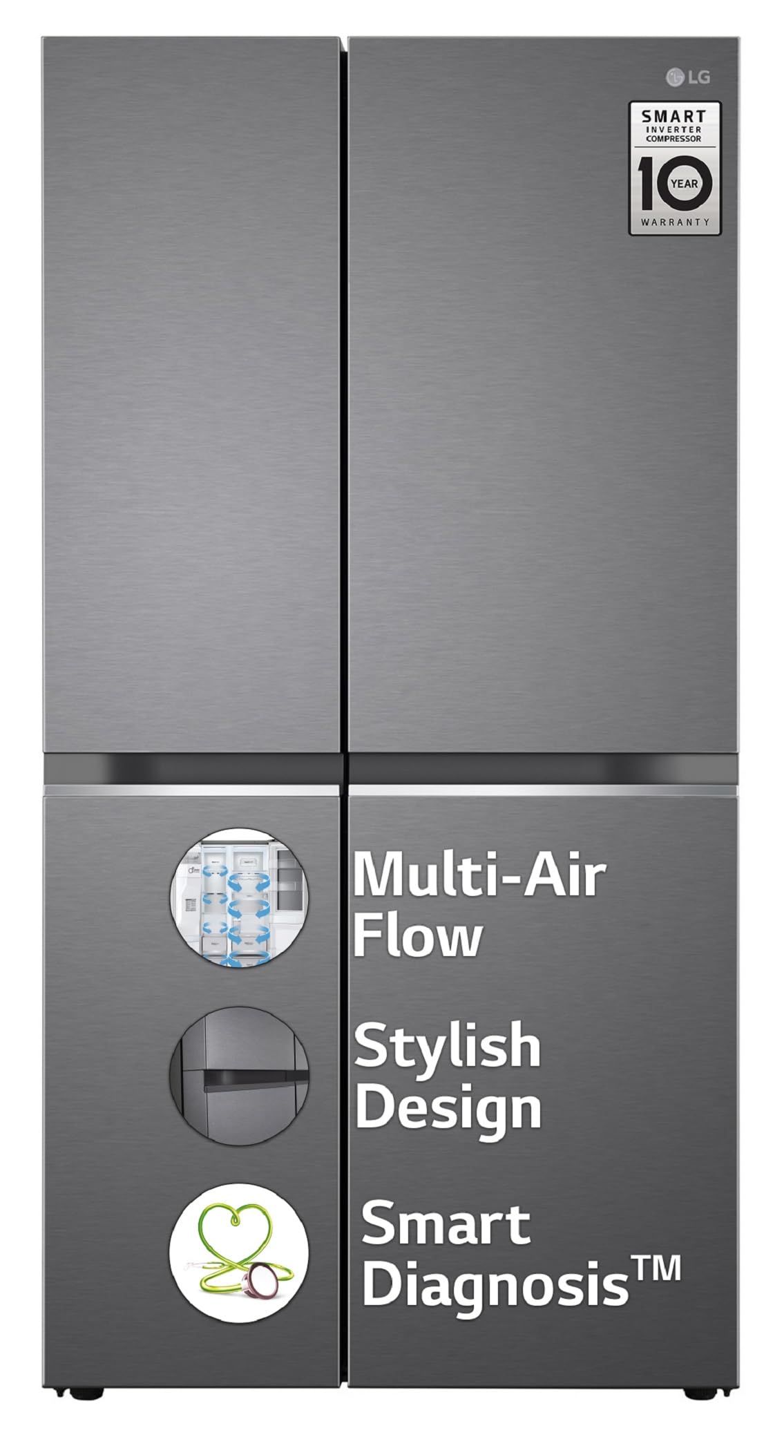 Lg 655 L FrostFree Smart Inverter Double Door SideBySide Refrigerator (GlB257Hdsy, Dazzle Steel, Express Freeze | Multi Air