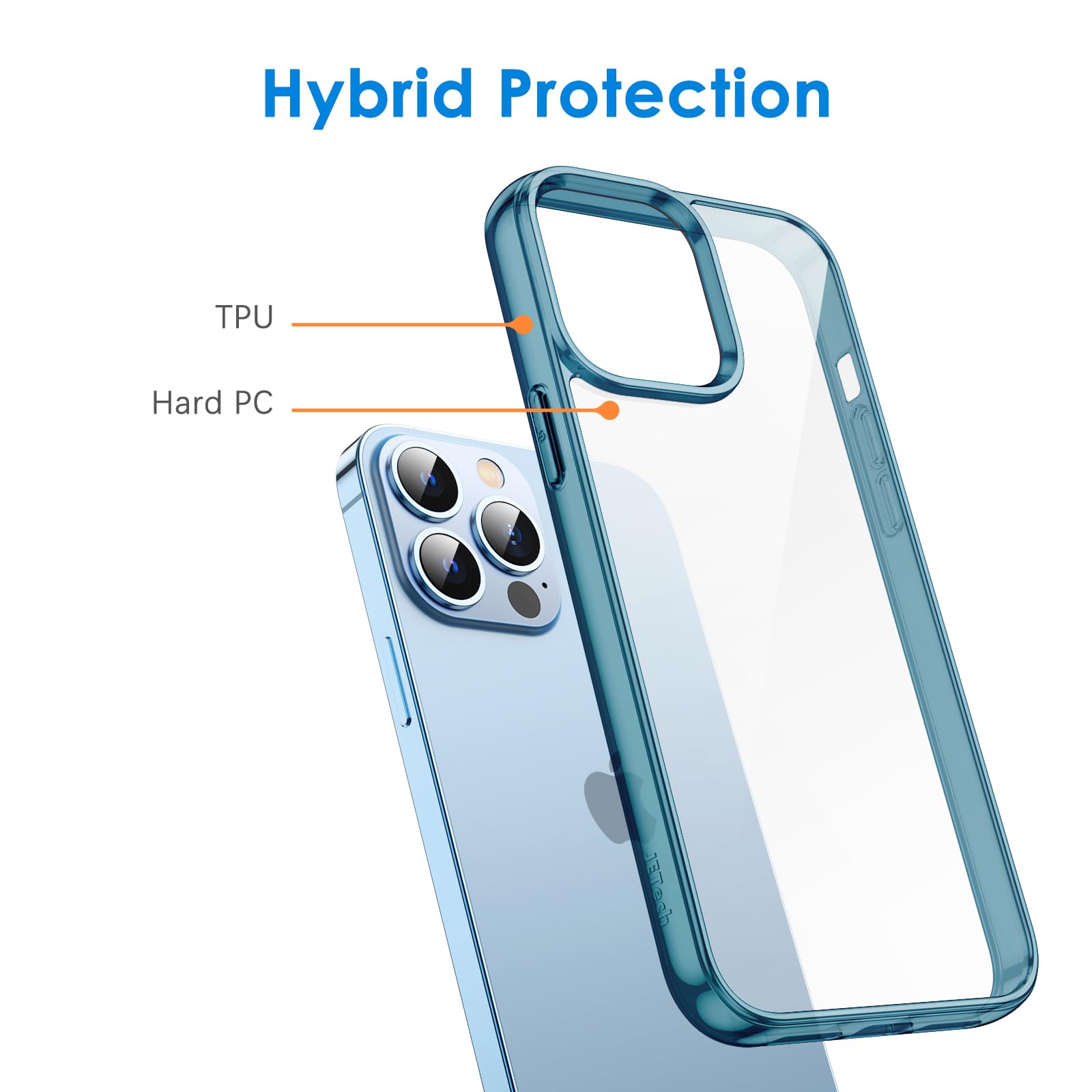 Jetech Case For Iphone 13 Pro 6.1 Inch, Non Yellowing Shockproof Phone Bumper Cover, Anti Scratch Clear Back (Navy Blue)