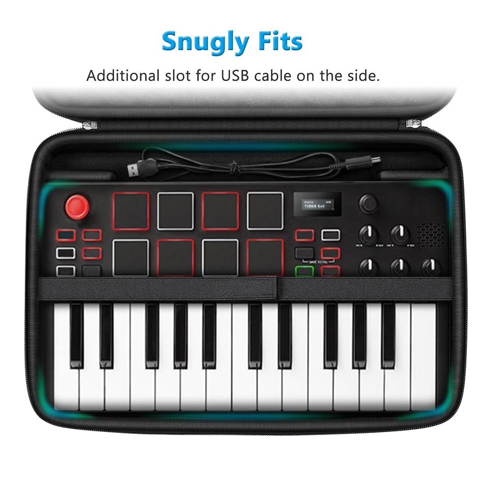 Finpac Semi-Hard Carrying Case For Akai Professional Mpk Mini Mkii & Mk3 & Mpk Play | Alesis V Mini 25 Key Usb Midi Keyboard Con
