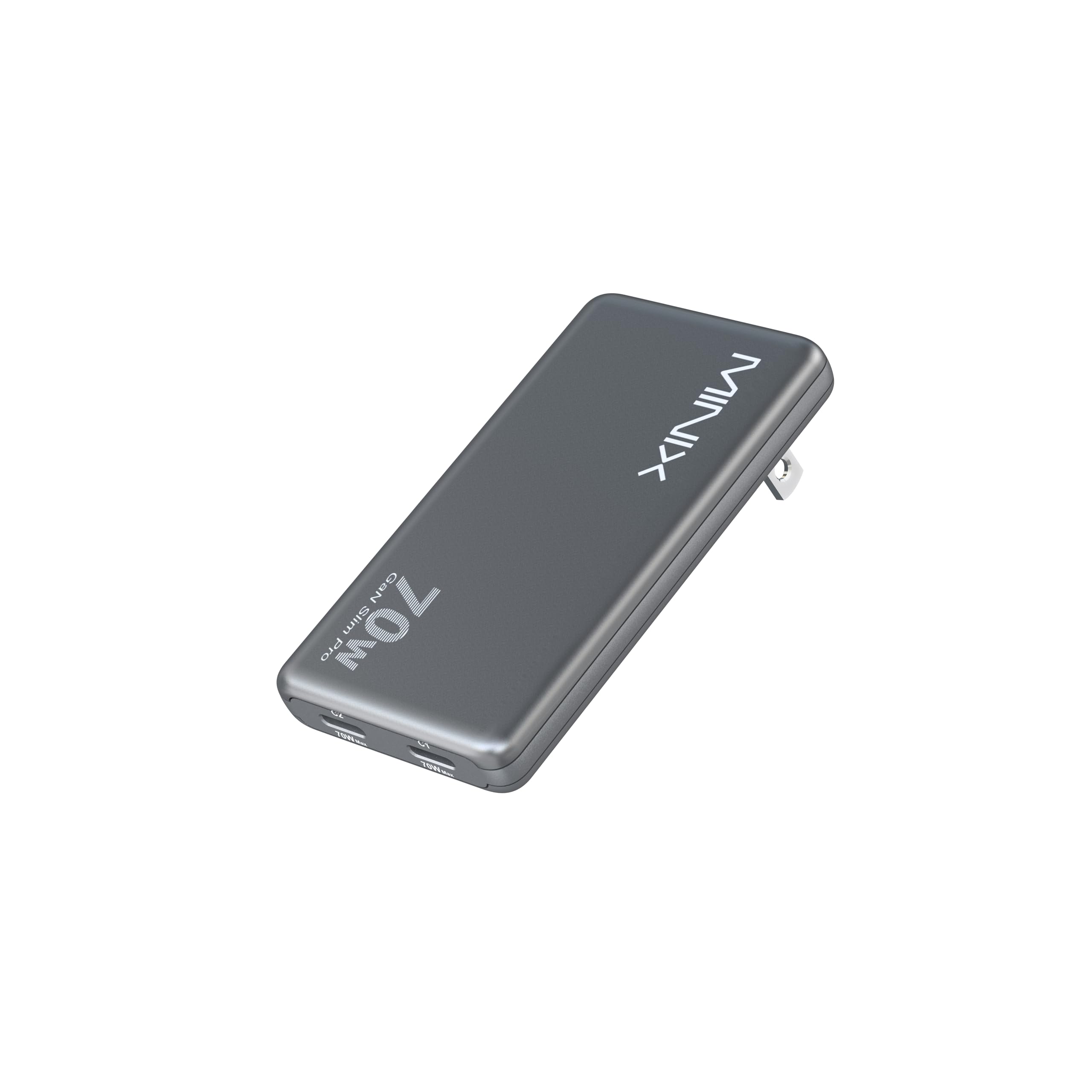 MINIX 70W Flat USB C Wall Charger Block, Slim & Flodable Dual Type C GaN Charger Plug Fast Charging for iPhone 17/16/15 Series, 