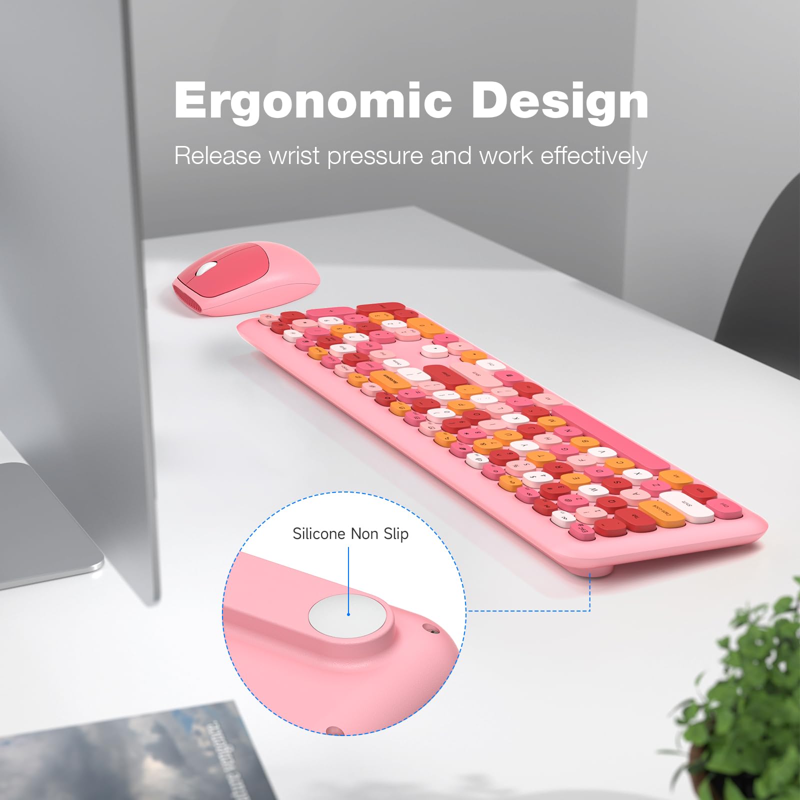 Mofii Wireless Keyboard And Mouse Combo   Pink Full Sized Plug And Play Colorful Keyboard   Silence Keycap Keyboards With Usb A
