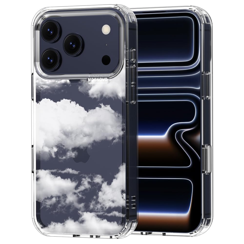 MOSNOVO for iPhone 17 Pro Case | Military Grade 6.6ft Drop Tested | Camera Control | Clear with Cloud Design