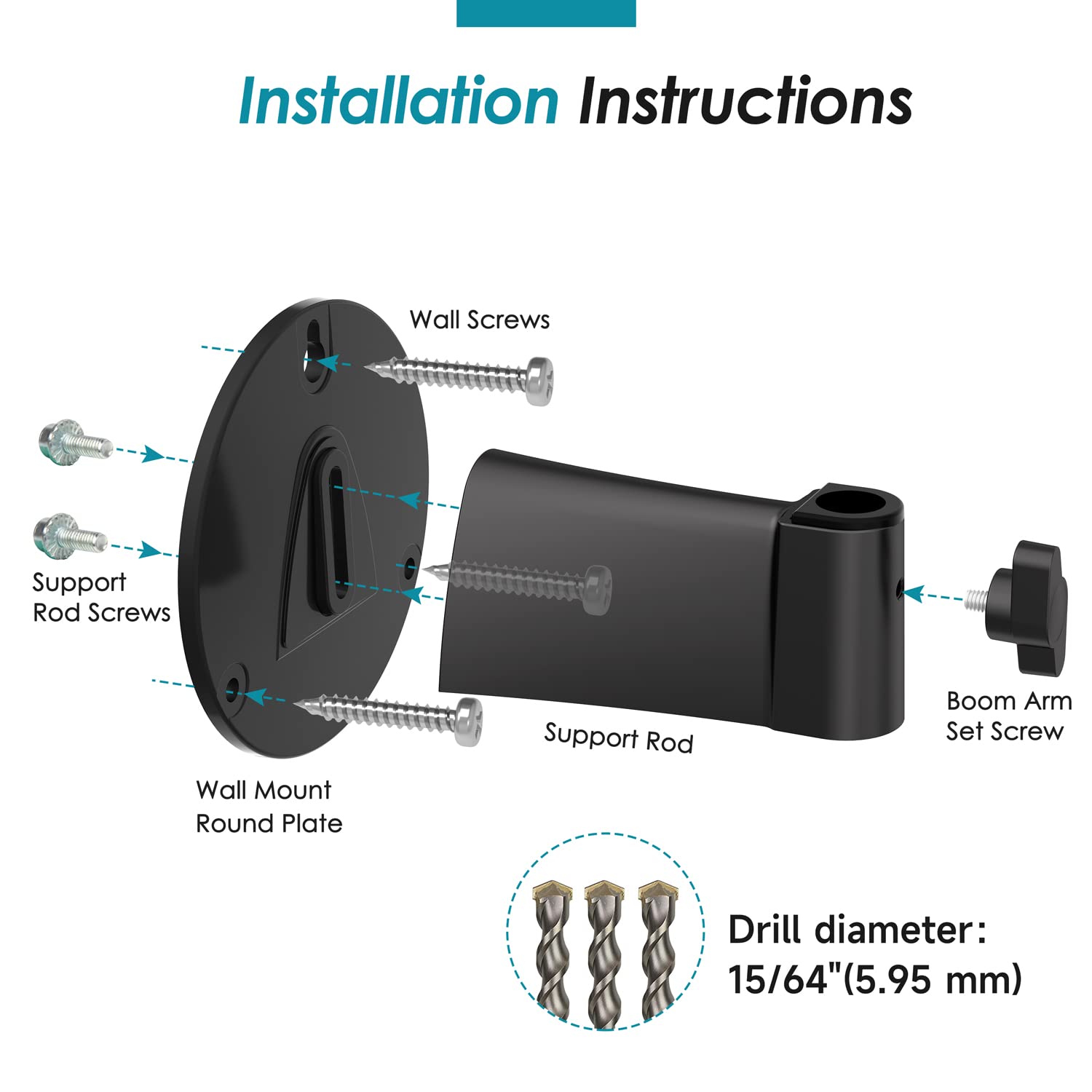 Youshares Wall Mount Boom Arm - Microphone Holder For Stand, Vertical Surface Mount And Freely Swiveling Metal Clip Suitable For