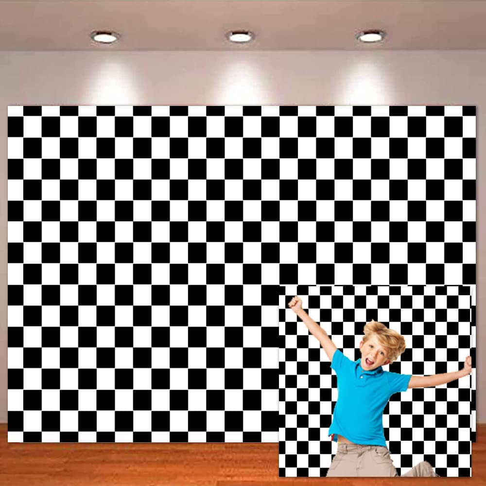 Maqtt 7X5Ft Black And White Checkered Chessboard Theme Photography Background Children'S Birthday Party Decoration Supplies Bann