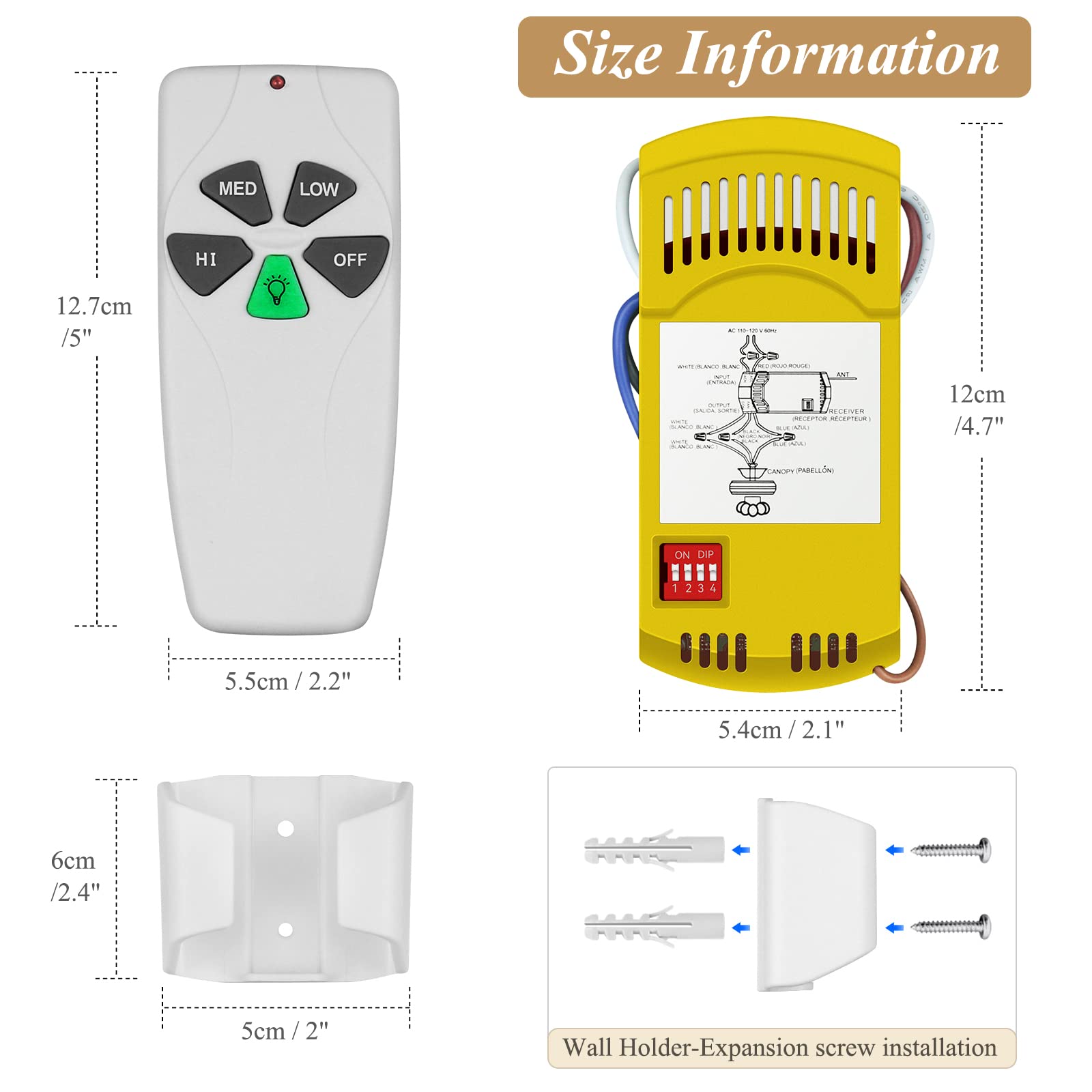 Universal Ceiling Fan Remote Control Kit For Harbor Breeze Hampton Bay, Hunter, Hunter Fan Remote For 3-Speed With Light Dimmer,