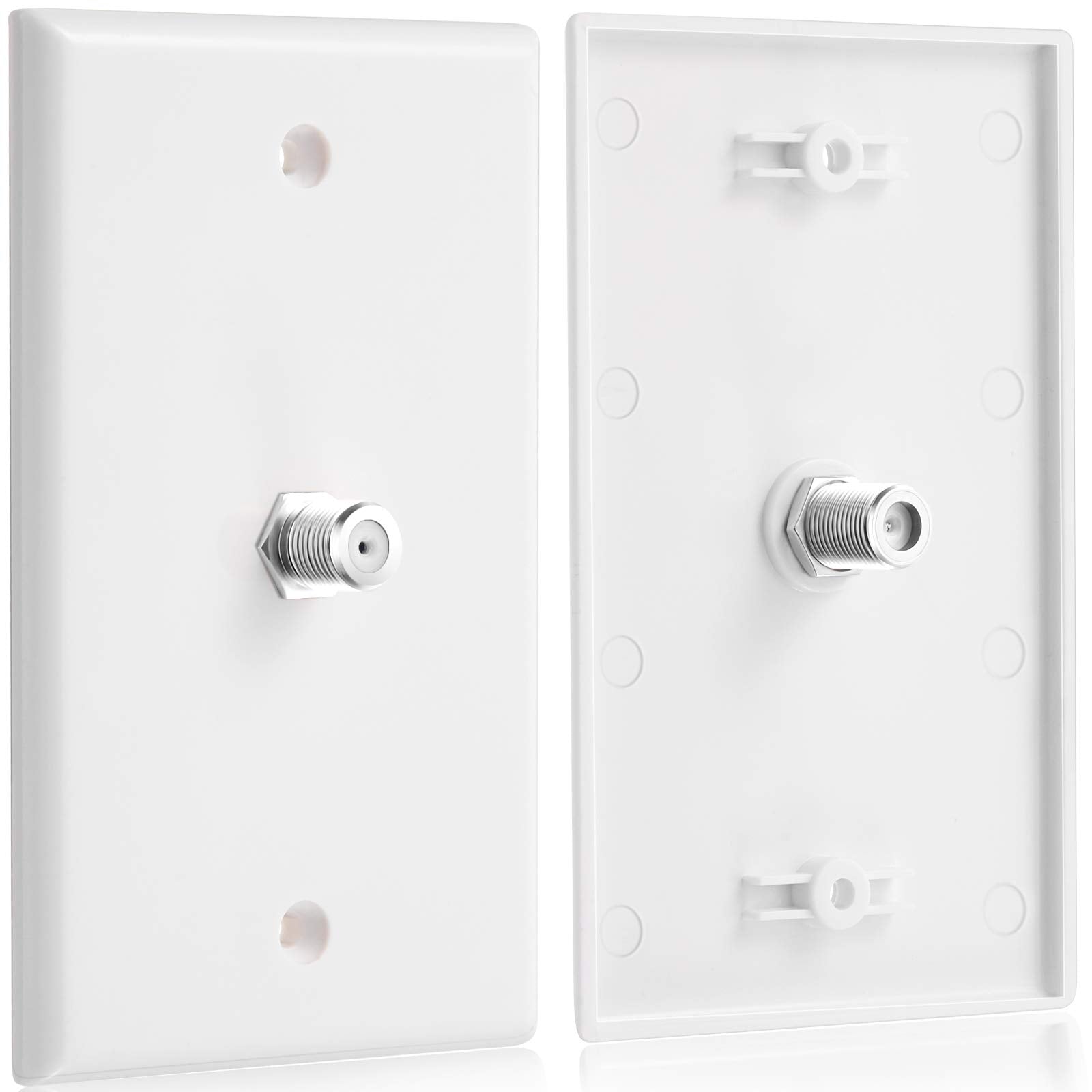 4 Pieces Coax Wall Plate 1 Port Tv Cable Wall Plate F Connector Wall Plate Single Gang Video Wall Jack Wall Plates (White)