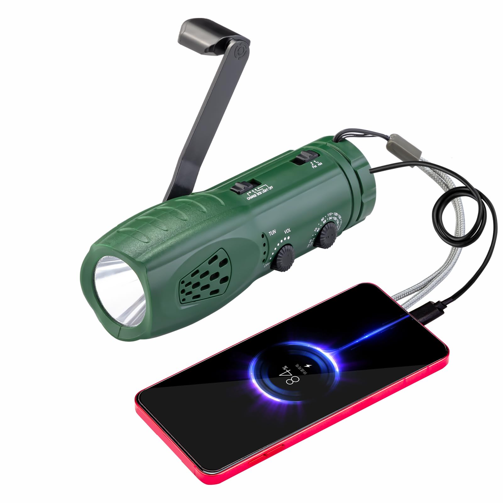 Molebit Hand Crank Flashlight With Emergency Radio Led Torch Phone Charger, Portable Dynamo Sos Rechargeable Usb Charging Handhe