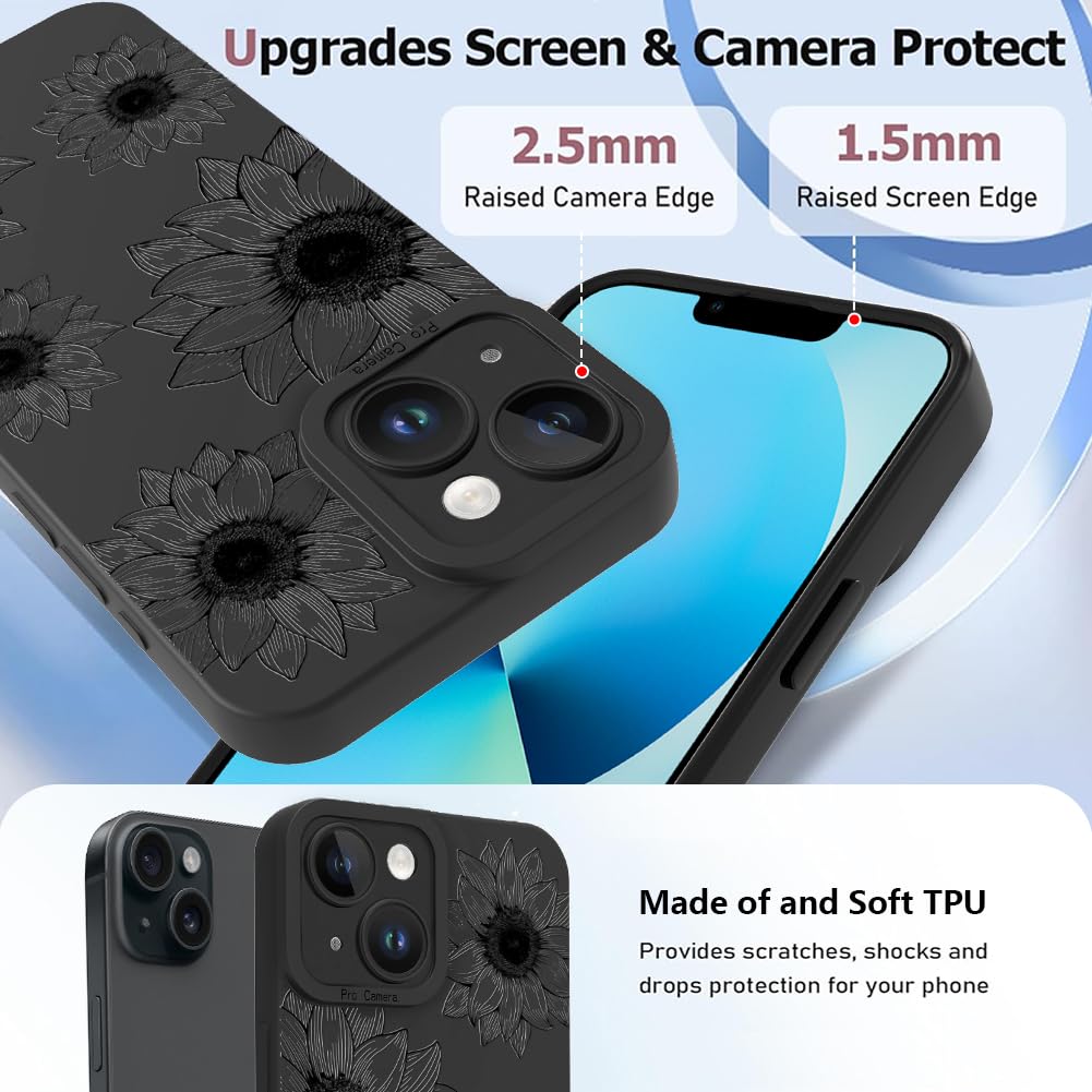 Ook Floral Case For Iphone 13 Case, Cute Sunflower Floral Blooms Design Soft Tpu Shockproof Protective For Women Girls Phone Cov