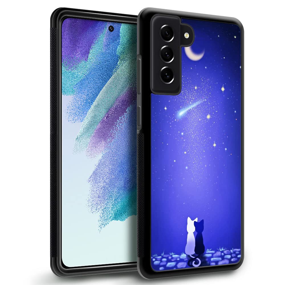 ZHEGAILIAN Samsung Galaxy S23 Phone Case Blue Moon Cat Shockproof Non-Slip Soft TPU PC Bumper 6.1 inch