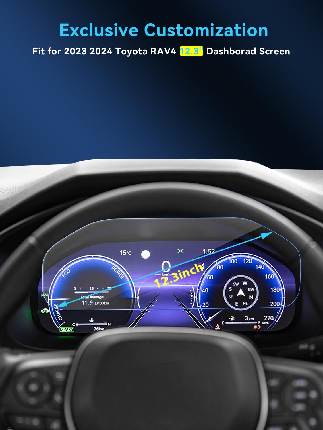 Lantu 2Pcs Car Dashboard Nano Screen Protector For 12.3 Inch 2024 2023 Toyota Rav4 Accessories Dash Board High Profile Lcd Instr