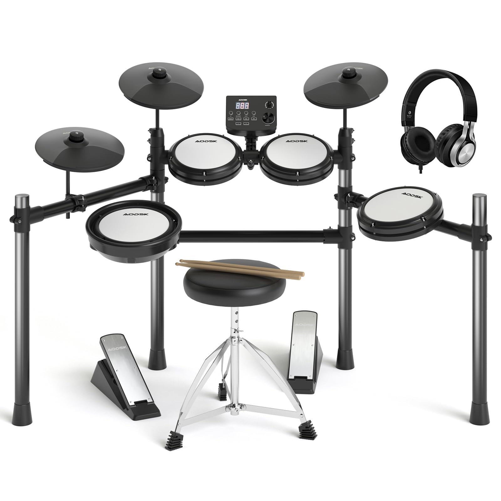 AODSK Electric Drum set for Adults Beginner with 225 Sounds and 15 Drum Kits,USB MIDI,Silent Mesh Drum Set with Heavy Duty Pedal