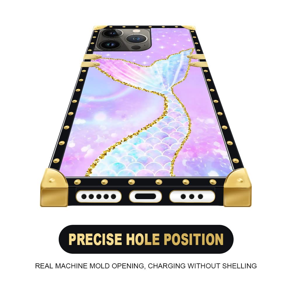 Pinsheng iPhone 14 Pro Max Phone Case Square Shockproof TPU Metal Mermaid Tail