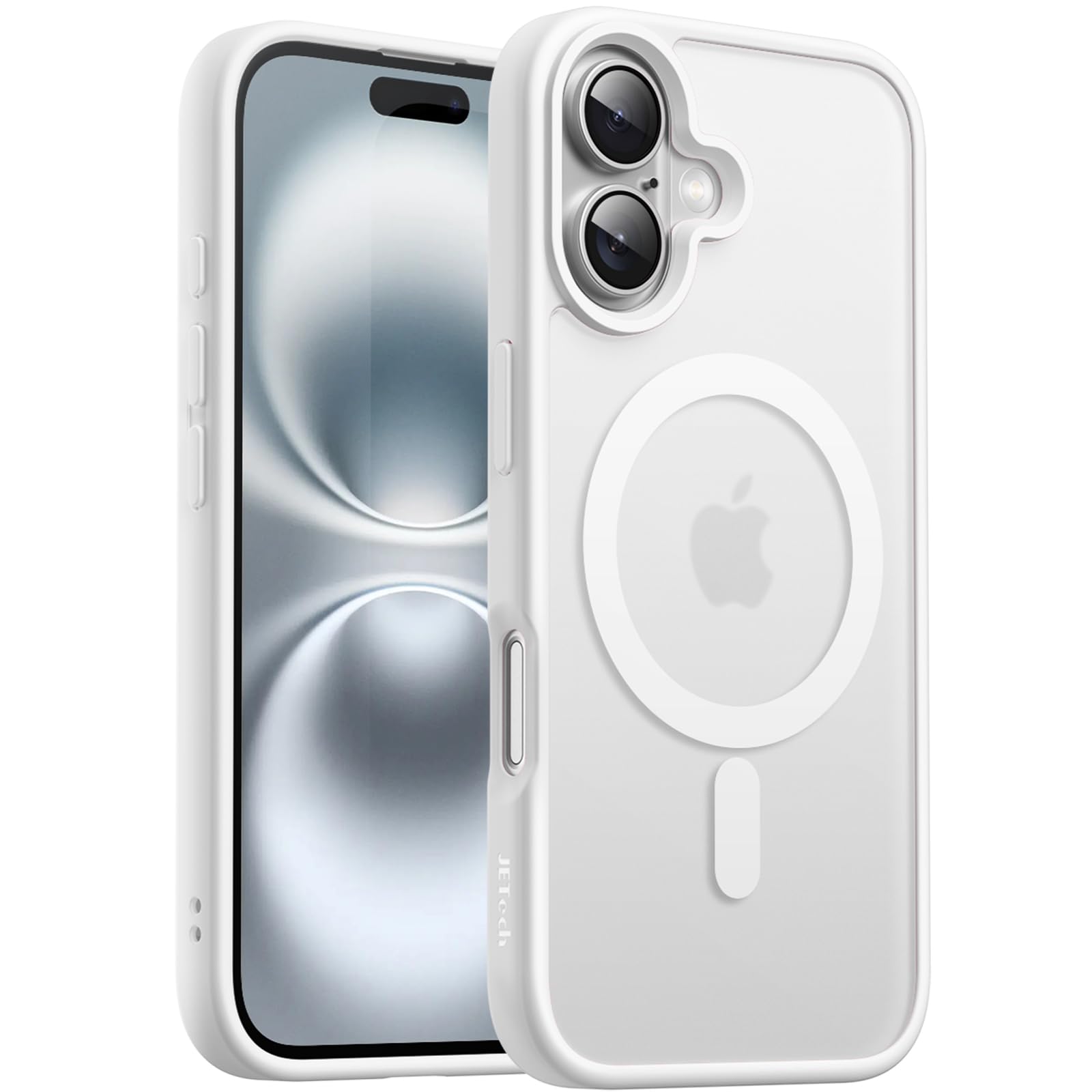 JETech Magnetic Case for iPhone 16 6.1-Inch Compatible with MagSafe, Translucent Matte Back Slim Shockproof Phone Cover (White)