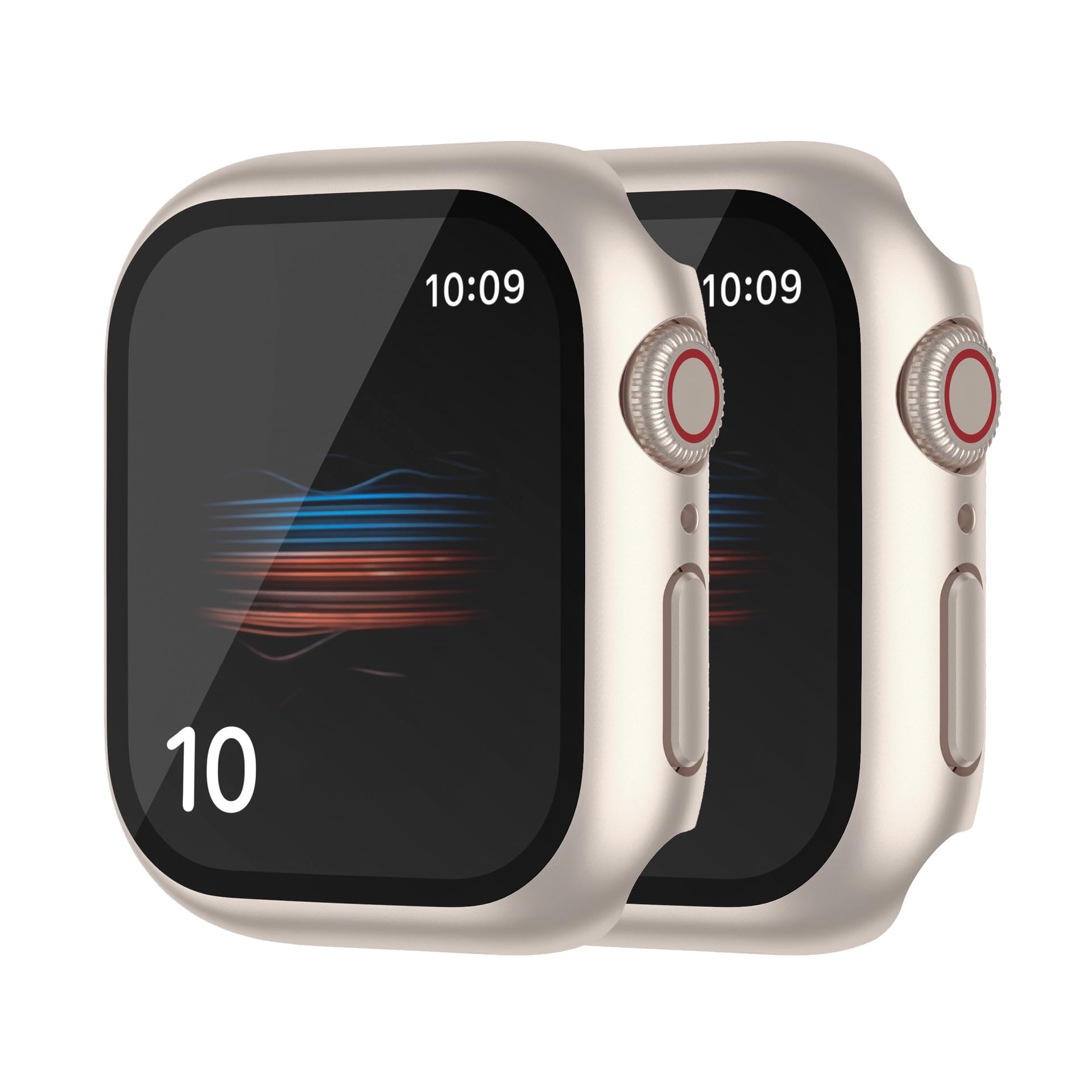 HANKN 2 Pack Hard PC Case with Button for Apple Watch Series 6 5 4 SE 44mm Tempered Glass Screen Protector Case, Full Coverage I