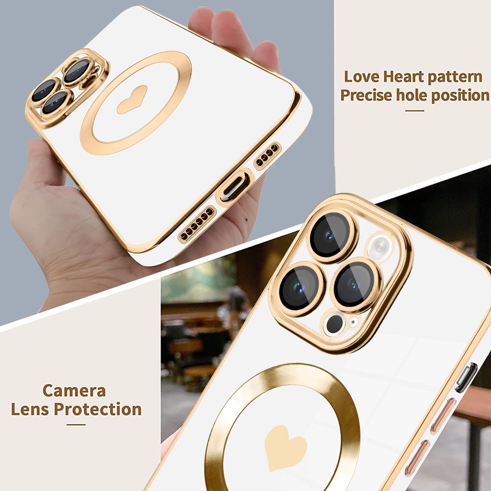 Tharlet Magnetic Shockproof For Iphone 12 Pro Max Case [Compatible With Magsafe] Cute Love Luxury Plating Edge Bumper Case With
