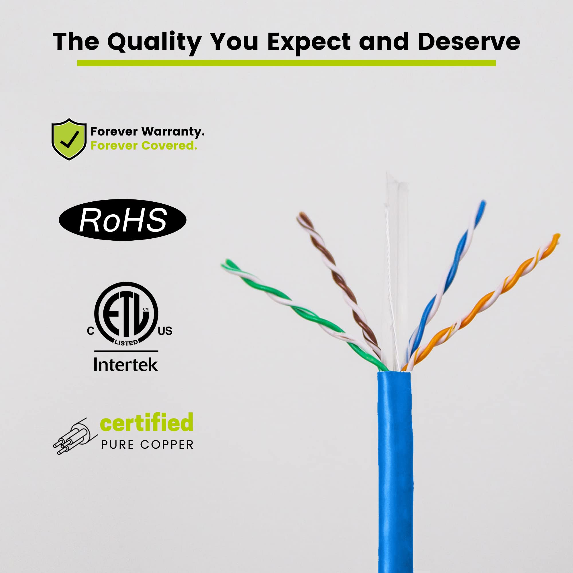 True Cable Cat6 Riser (Cmr), 1000Ft, Blue, 23Awg 4 Pair Solid Bare Copper, 550Mhz, Etl Listed, Unshielded Twisted Pair (Utp), Bulk Ethernet Cable
