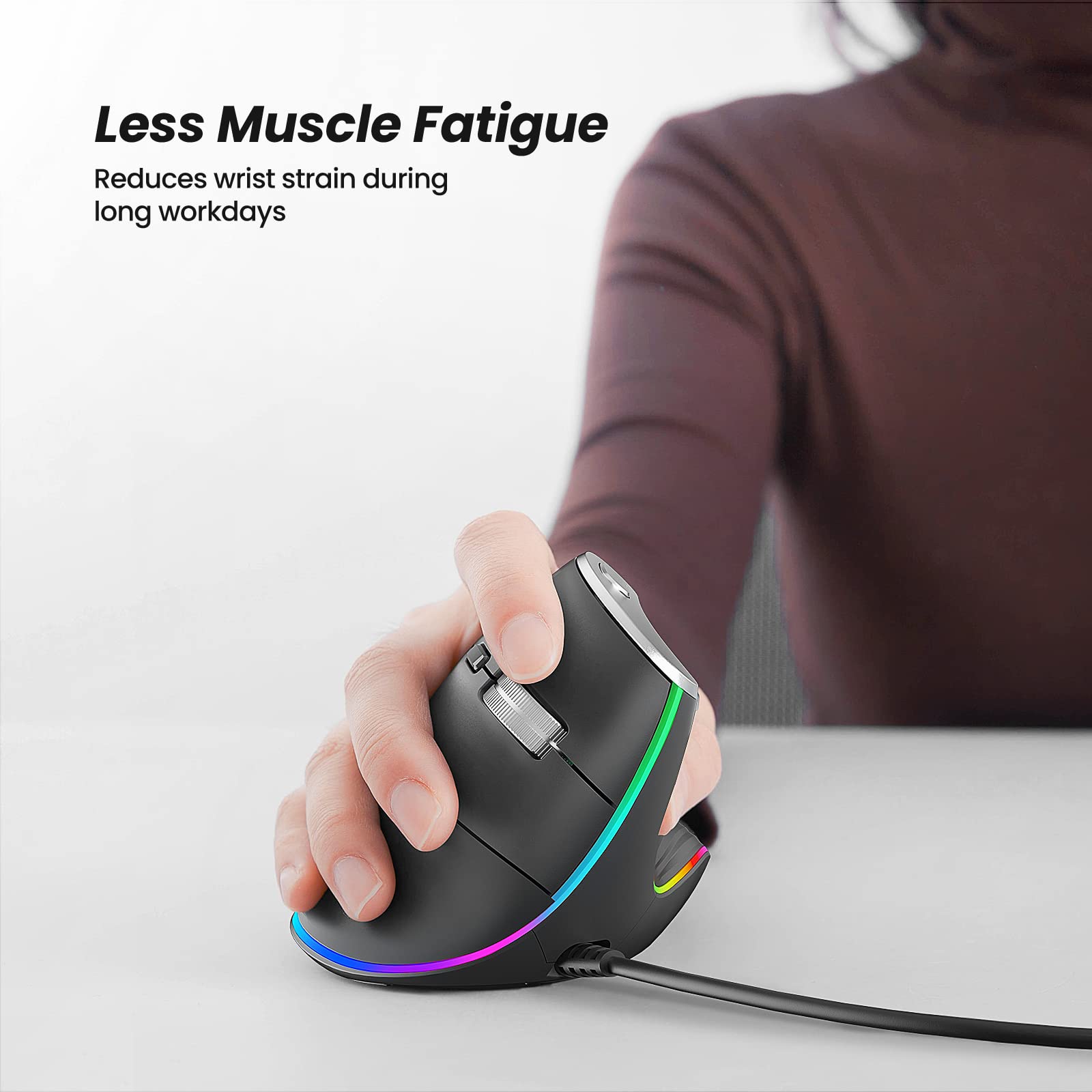 Nulea M504 Wired Vertical Mouse, Usb Ergonomic Optical Mouse With 4 Adjustable Dpi, 11 Rgb Backlight Modes, Compatible For Lapto