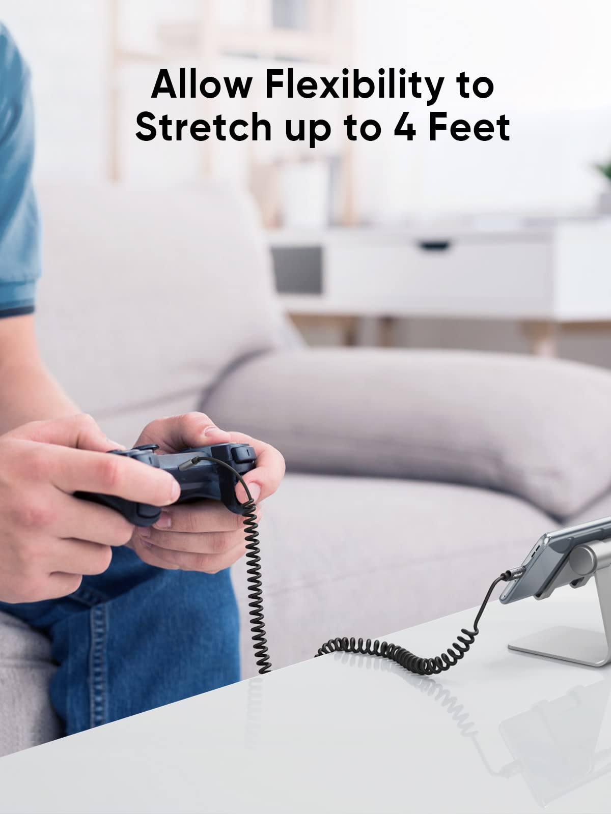 Cablecreation Coiled Micro Usb To Usb C Cable 4Ft Coiled Usb C To Micro Usb Otg 480Mbps Type C To Micro Usb Cable To Usb C To Us