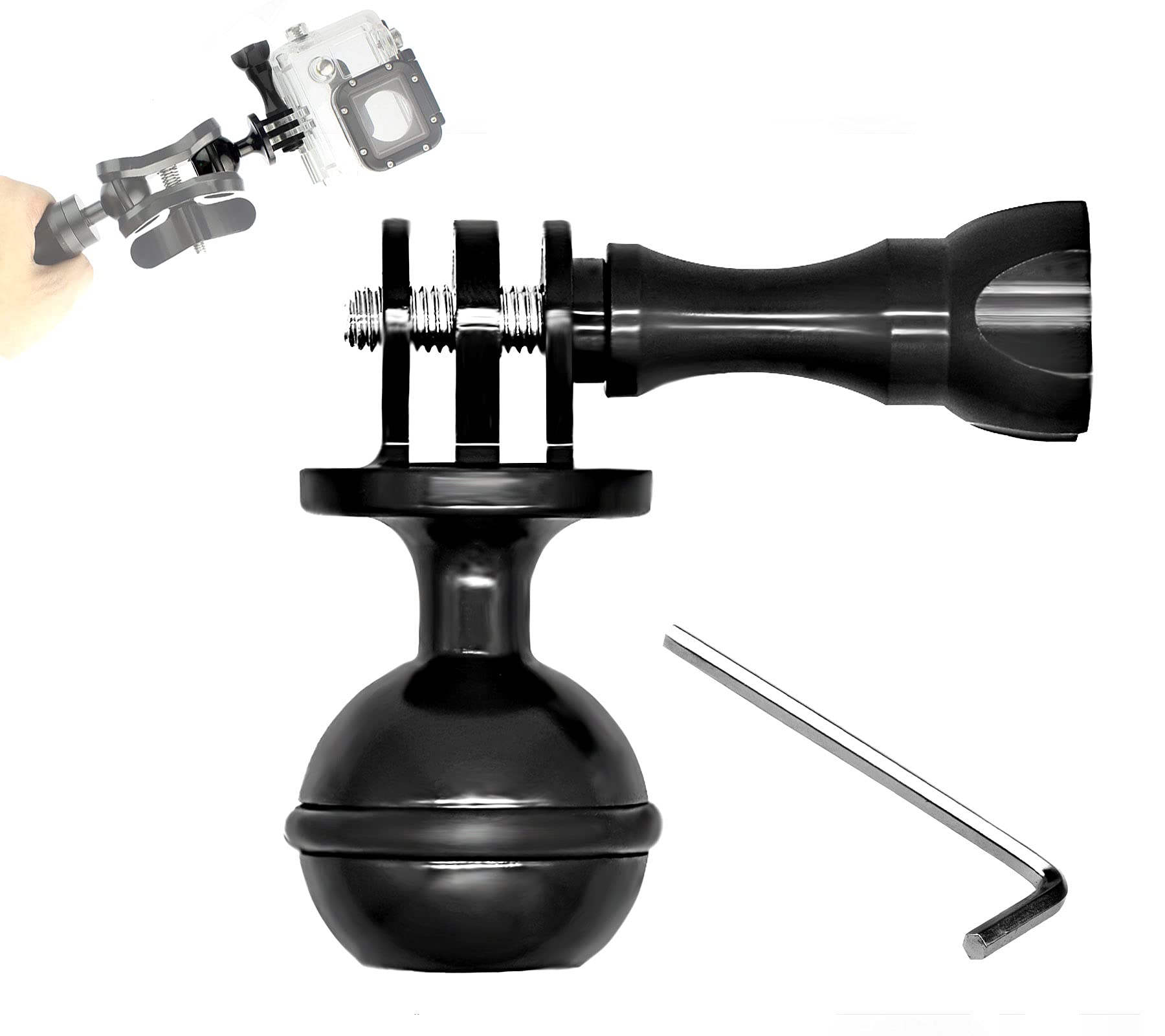 Niewalda Ball Mount Adapter,Compatible With Ram Ball Head Mounts Compatible Gopro Series/Akaso/Dji/Osmo/Sjcam Sports Camera,Aluminum Alloy Ball Action Camera Bracket(Black)