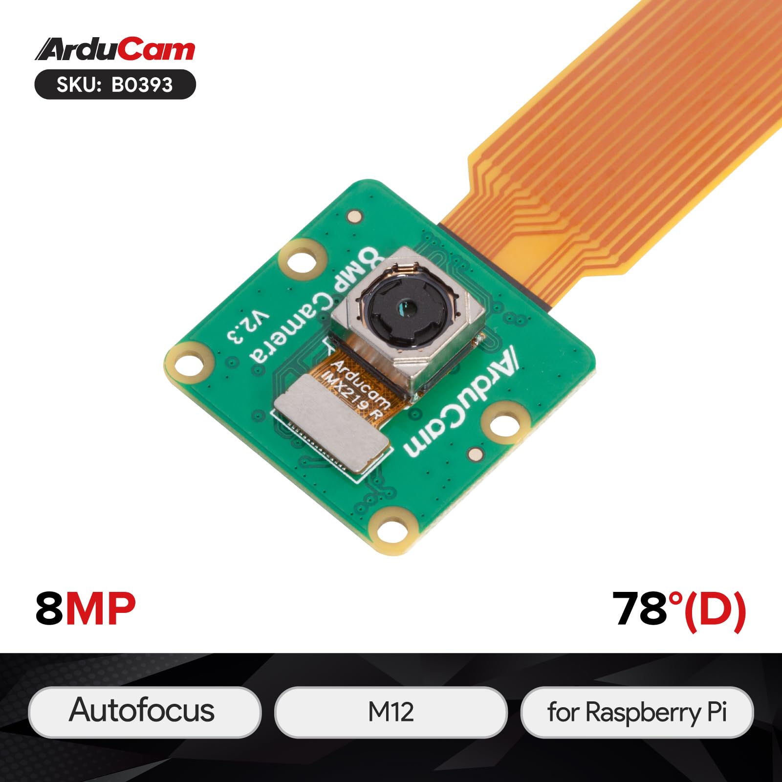 Arducam For Raspberry Pi Camera, 8Mp Imx219 Auto Focus Camera Module With Motorized Lens, Software Precise Manual Focus For Rasp