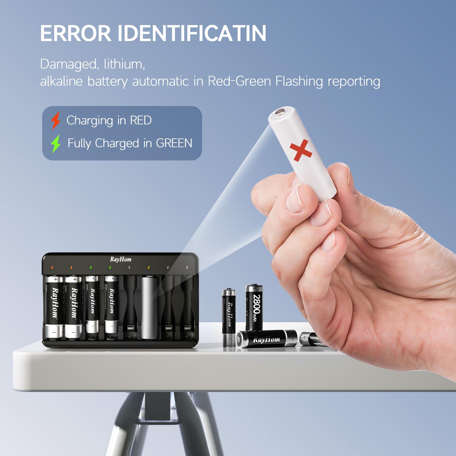 Rayhom Aa Aaa Battery Charger 2 Pack   8 Bay Smart Individual Charger For Ni Mh Ni Cd Rechargeable Batteries