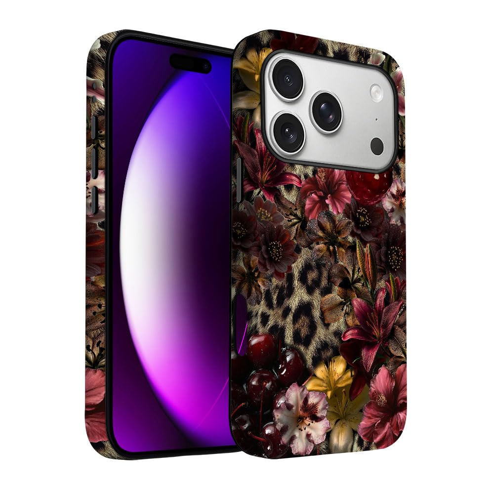 Yuzbira for iPhone 17 Pro Case | Lily Leopard Print Cherry | Slim Drop Protection Design
