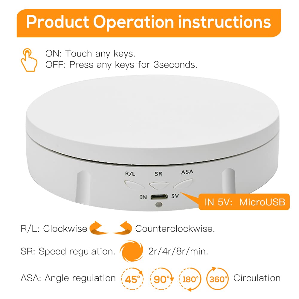 Motorized Photography Rotating Display Stand, 90/180/360 Degree Photography Turntable Stand, Photography Turntable With 6 Pvc Ba