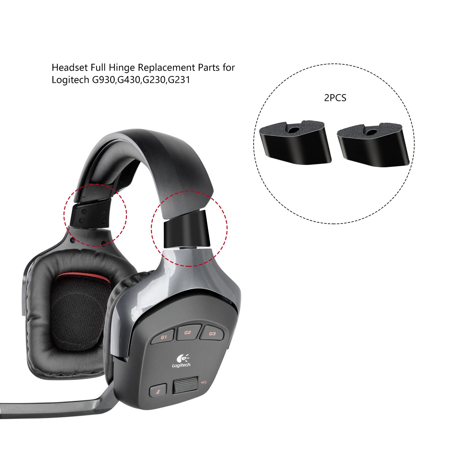 Luaatt Headset Full Hinge Replacement Parts For Logitech G930,G430,G230,G231,1 Pair Repairment For Broken Headphone