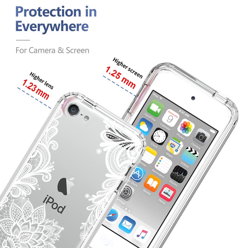 Tothedu Phone Case For Ipod Touch 6/Touch 5/Touch 7 Case With Tempered Glass Screen Protector, Cute Clear Mandala Pattern Full B
