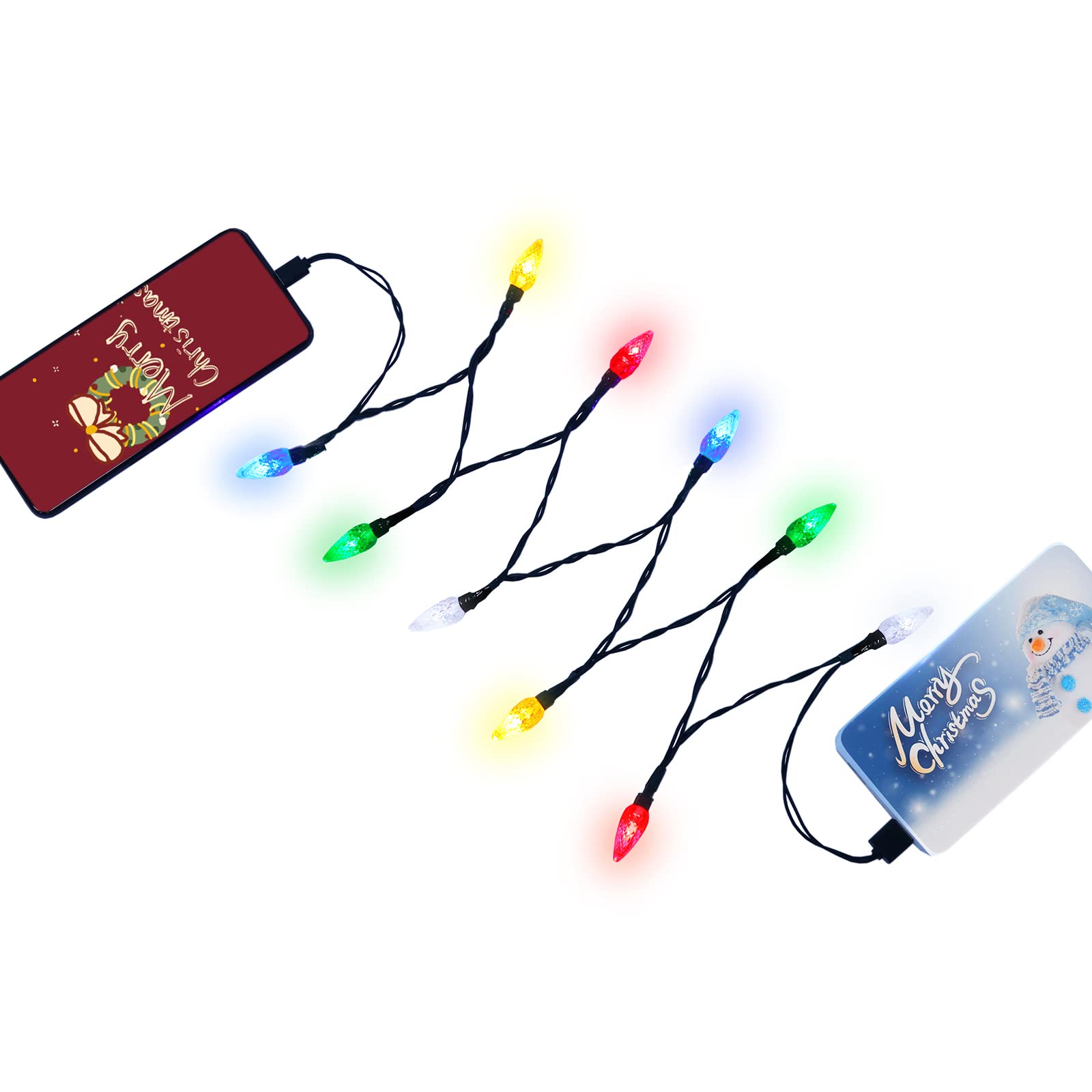 KBG LED Christmas Lights Phone Charging Cable, USB Bulb Charger Holiday Gift, 50 inch 10 LED Multicolor Cord for Phone 14/13/12/