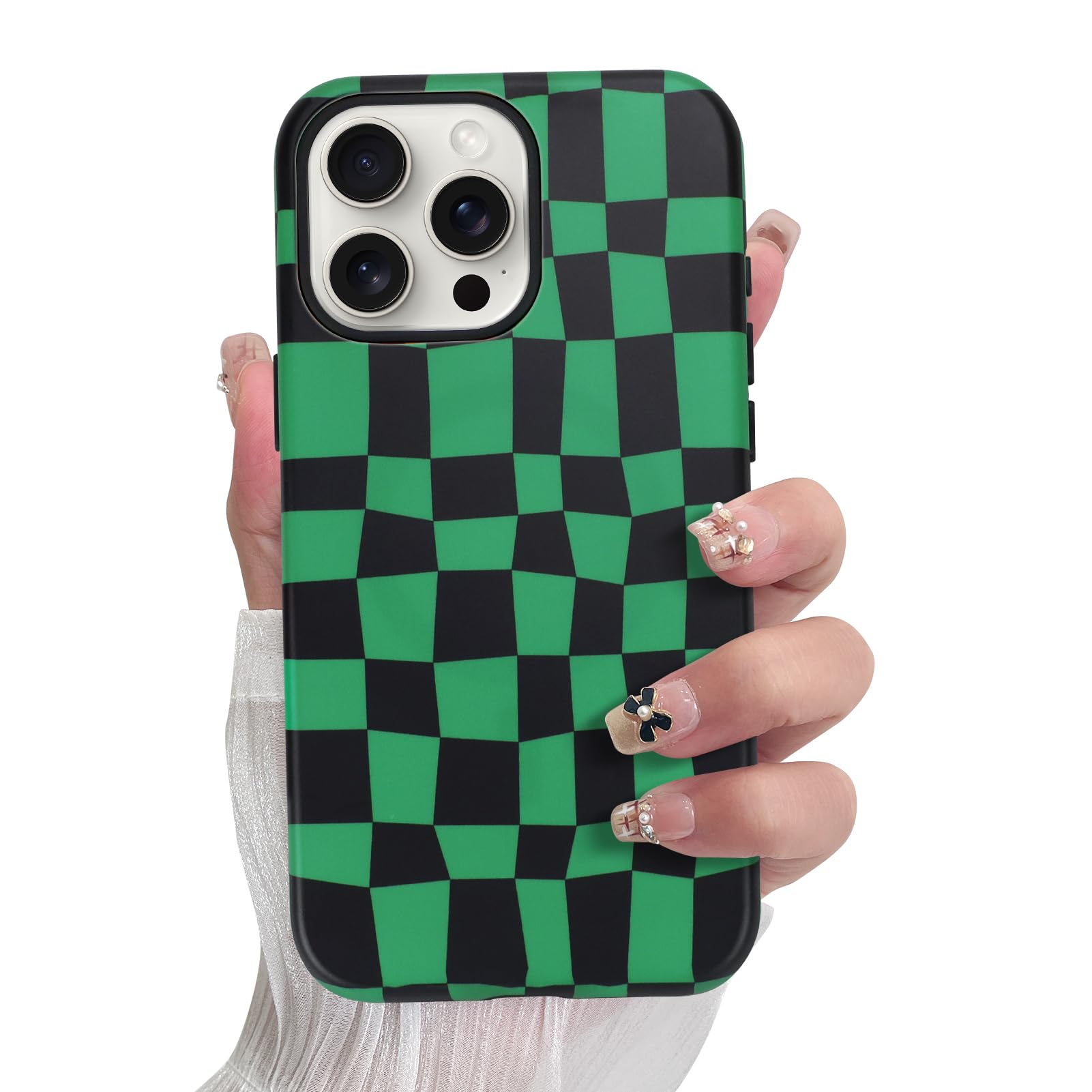 SOKAD Magnetic Checkered Phone Case for iPhone 15 Pro, Cute Plaid Grids Checkerboard Pattern Compatible with Magsafe Matte Prote