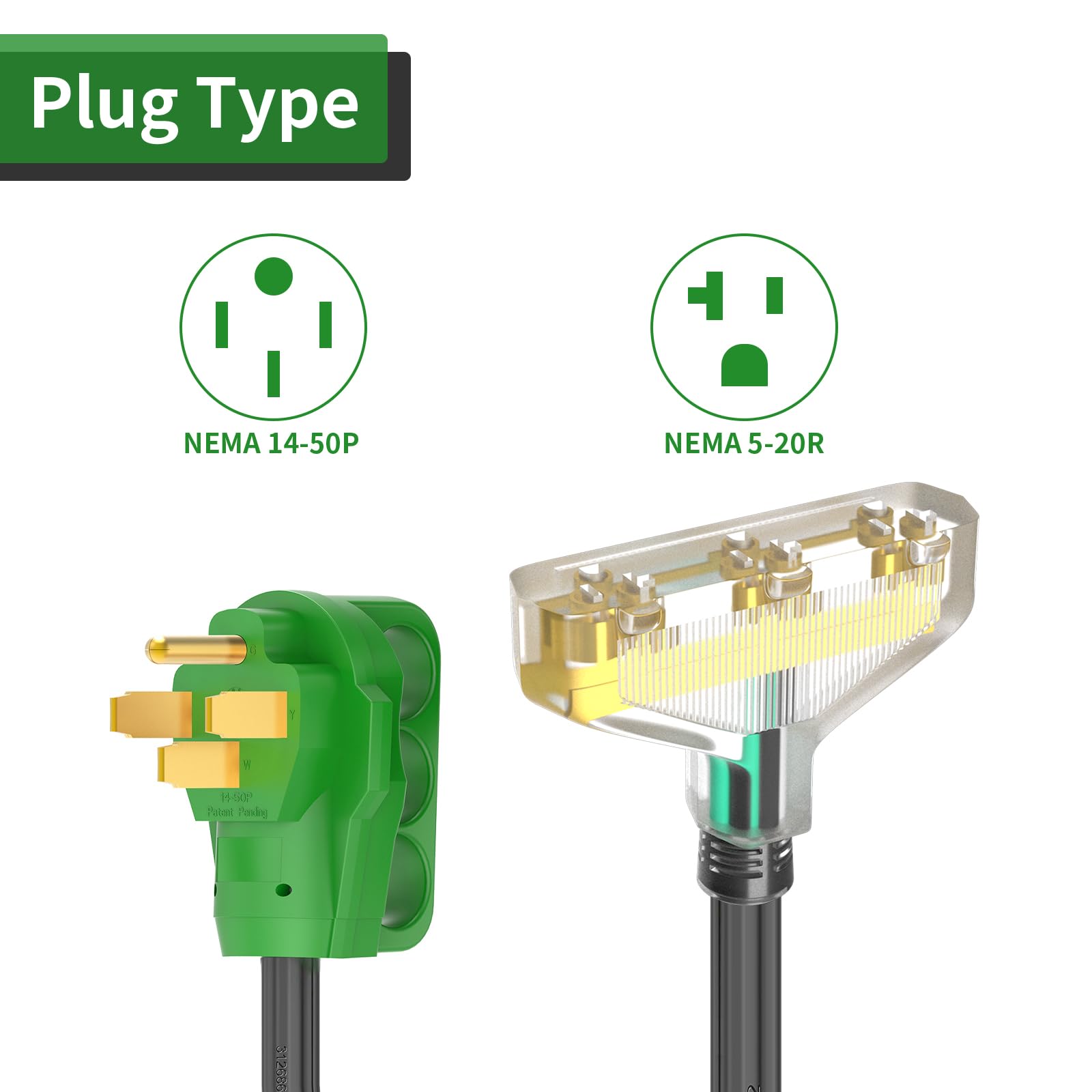 Rvguard 50 Amp To 110V Adapter Cord, Nema 14 50P To 3X 5 20R Household Outlet With Led Power Indicator