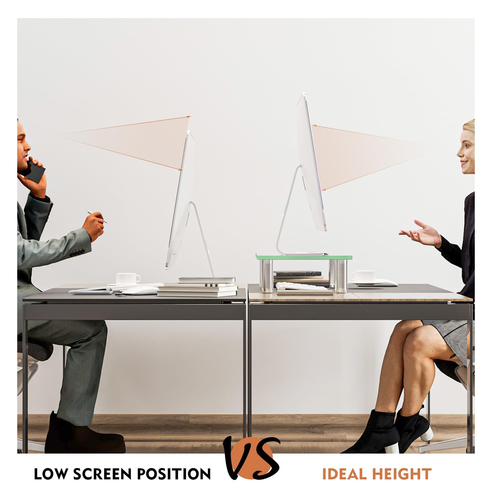 Hemudu Clear Computer Monitor Stand Riser, Height Adjustable, Stainless Steel, Model HD01T-002, 1 Pack