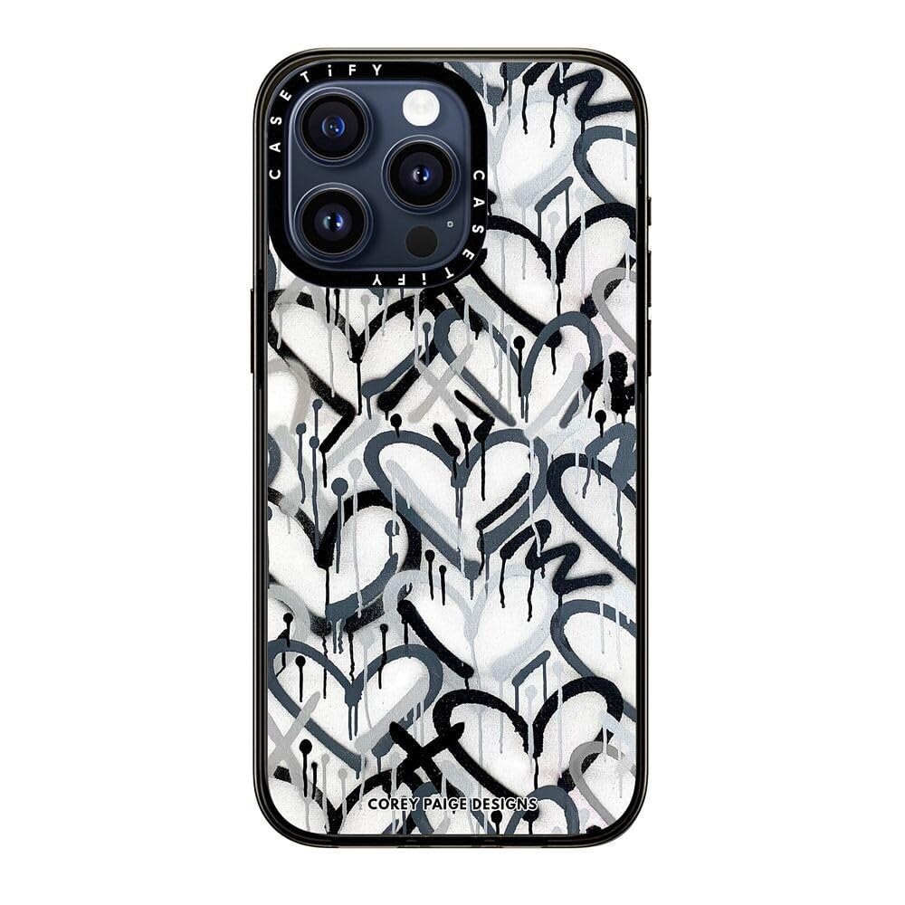 Casetify Compact Case For Iphone 15 Pro Max [2X Military Grade Drop Tested / 4Ft Drop Protection]   Monochrome Graffiti Hearts