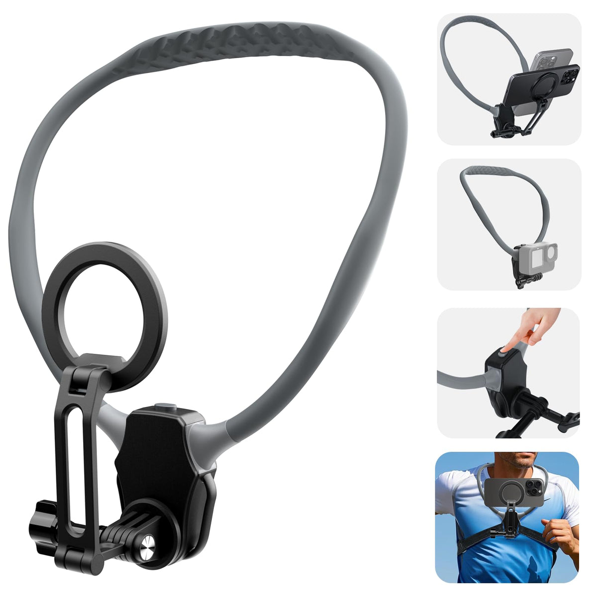 Beviliu Magnetic Neck Phone Holder For Recording, Hands Free Pov/Vlog Neck Mount With Chest Strap, Video Filming For Cooking/Rid