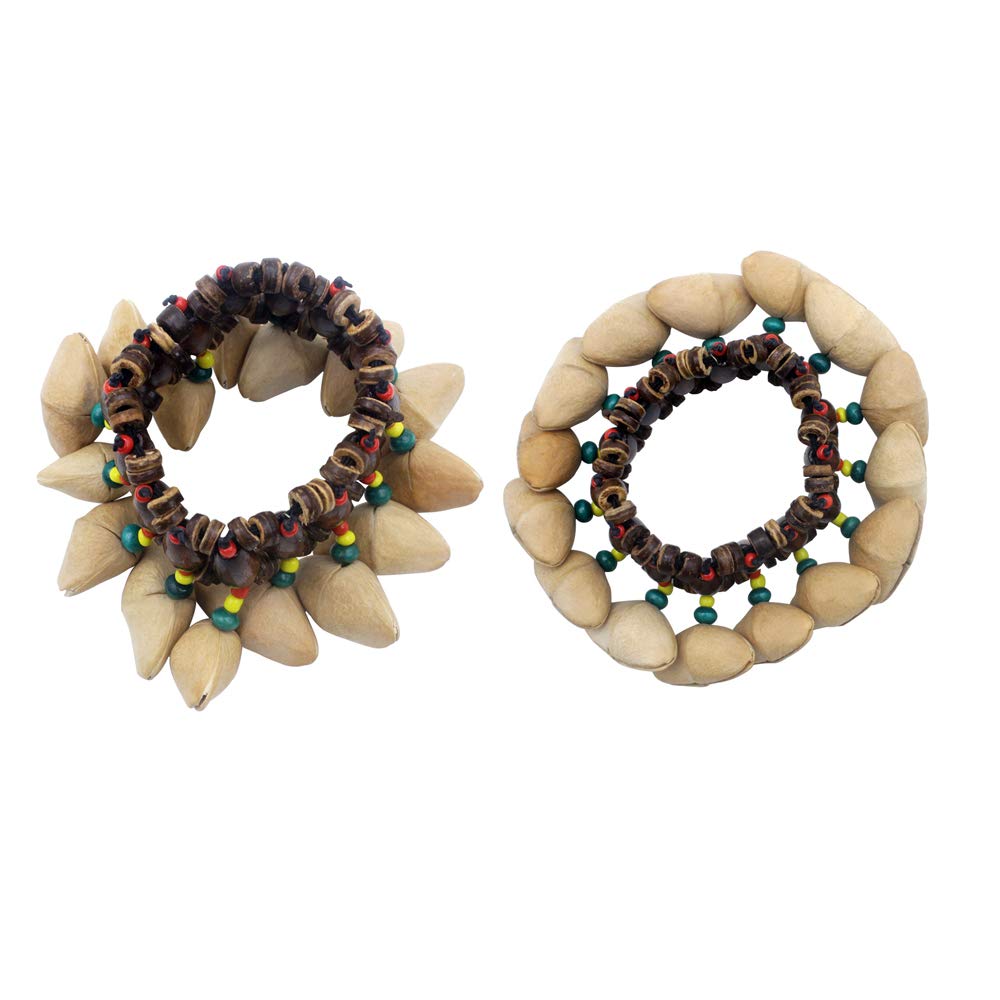 Mowind 2Pcs African Tribal Style Nuts Shell Bracelet Dora Nut Handbell Percussion Accessories