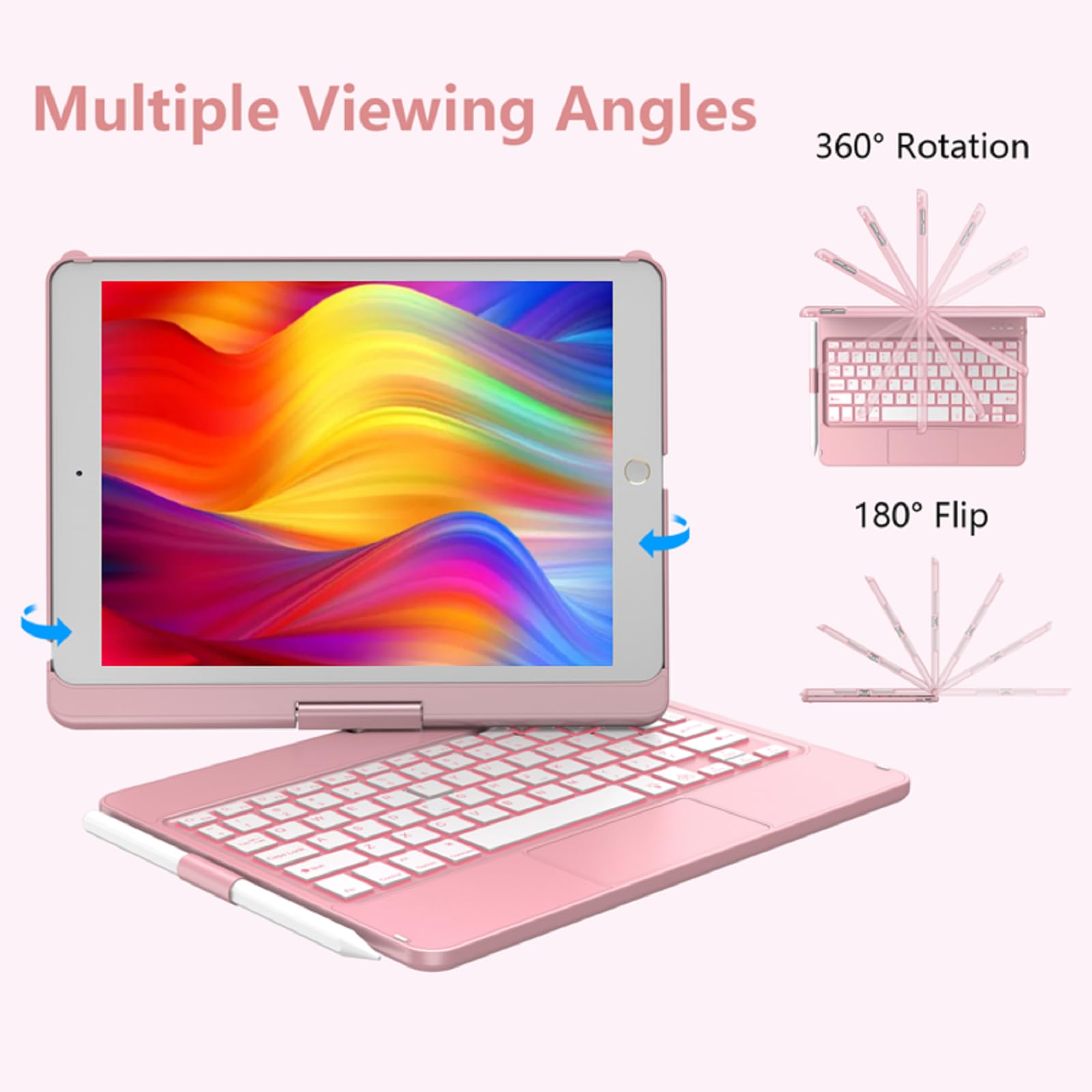 Kbcase Touchpad Keyboard Case For Ipad 9Th/8Th/7Th 10.2 Inch, Backlit Trackpad Keyboard, 360Rotatable Case With Pencil Holder Fo
